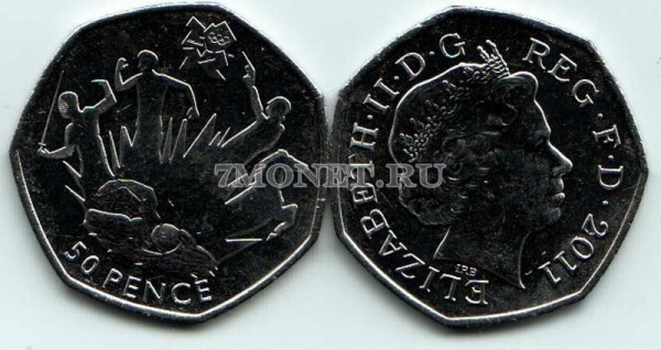 монета Великобритания 50 пенсов 2011 год Летние Олимпийские игры Лондон 2012 - пятиборье