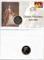монета Гибралтар 1 крона 2001 год серия "Викторианская эпоха" - коронация Виктории в 1838 году с маркой в конверте