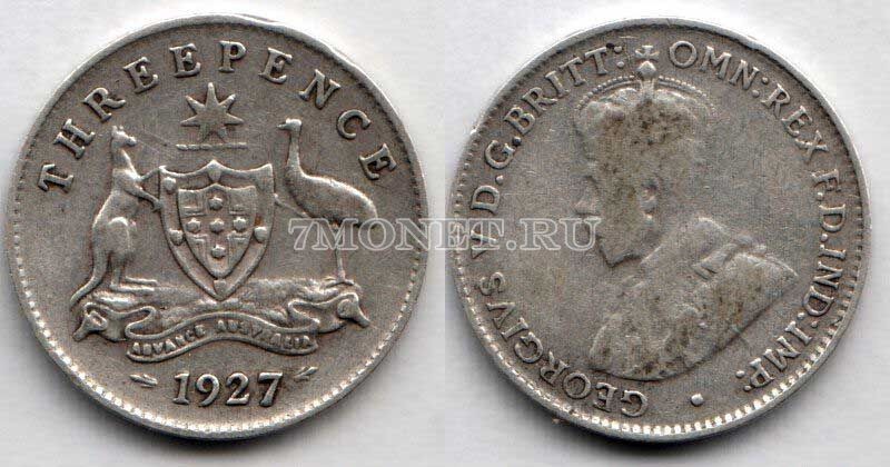 монета Австралия 3 пенса 1927 год Георг V