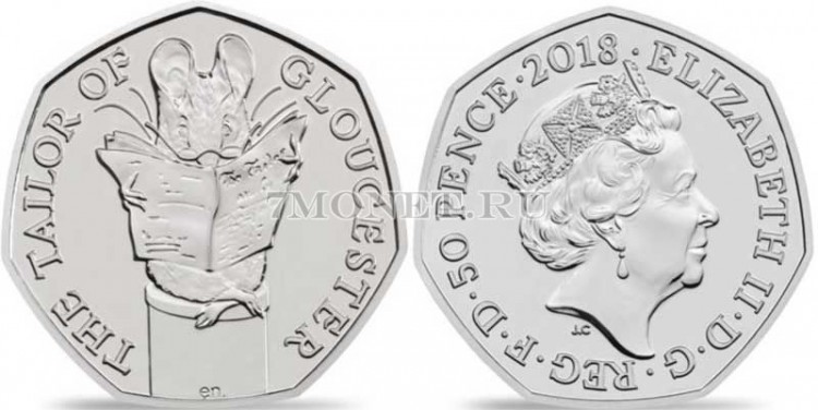 монета Великобритания 50 пенсов 2018 год Мышонок, Глостерский портной - 150 лет со дня рождения Беатрис Поттер