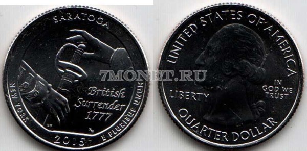 США 25 центов 2015D год штат Нью-Йорк, Национальный парк Саратога, 30-й