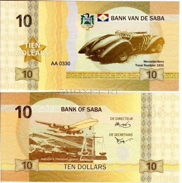бона Остров Саба 10 долларов 2015 год Mercedes-Benz Trossi Roadster 1931