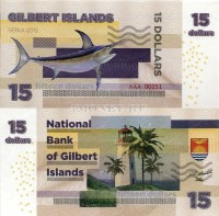 бона Острова Гилберта 15 долларов 2015 год Меч-рыба