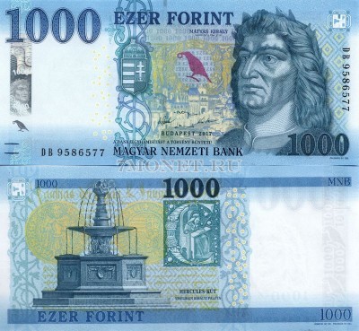 бона Венгрия 1000 форинтов 2017 год Матьяш I