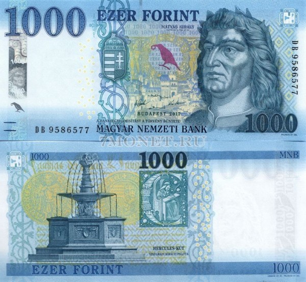 бона Венгрия 1000 форинтов 2017 год Матьяш I