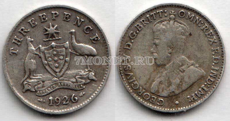монета Австралия 3 пенса 1926 год Георг V