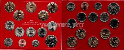 США годовой набор монет 2011 год 14 штук монетный двор Денвер