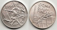 монета Финляндия 100 марок 1994 год Чемпионат Европы по лёгкой атлетике . Олимпийский стадион в Хельсинки