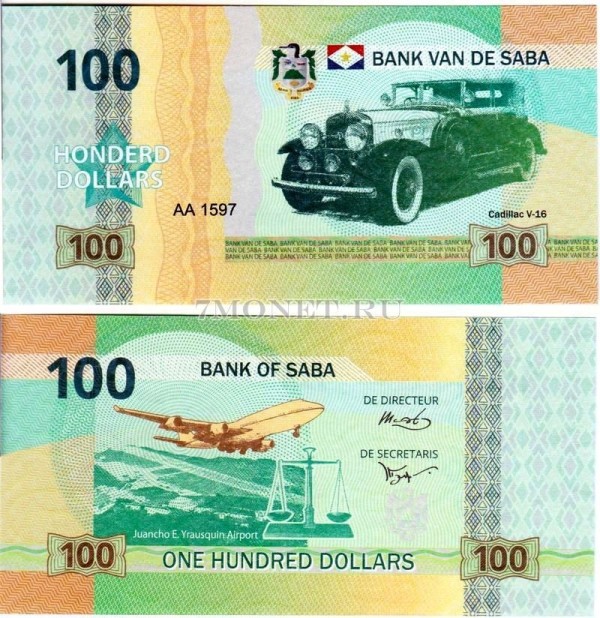 бона Остров Саба 100 долларов 2015 год Cadillac V-16