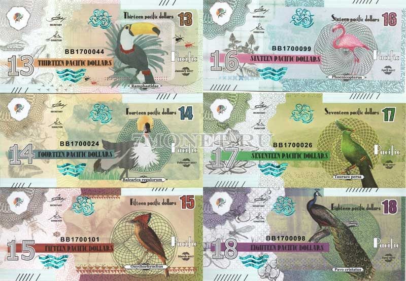 Тихий океан набор из 6-ти банкнот 2017 год Птицы