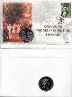 монета Гибралтар 1 крона 2001 год серия "Викторианская эпоха" - принц Альберт и всемирная выставка 1851 года с маркой в конверте - 2