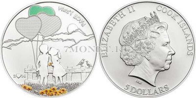 монета Острова Кука 5 долларов 2014 год Первая любовь. Раскрась свою монету