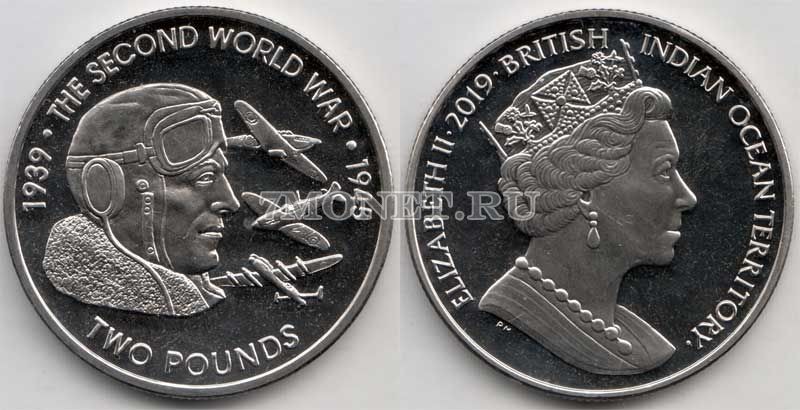 монета Британские территории индийского океана 2 фунта 2019 год Вторая Мировая война, Лётчик