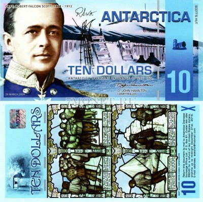 бона Антарктика 10 долларов 2009 год март хижина Скотта пластик