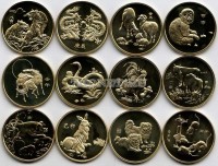 Китай набор из 12-ти монетовидных жетонов 1996-2007 годы лунный календарь