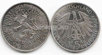 монета Германия 5 марок 1986 год 600-летие университета Гейдельберга