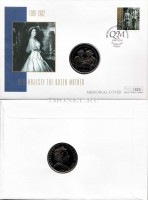 монета Гибралтар 1 крона 2002 год жизнь королевы-матери - крещение принца Уильяма  с маркой в конверте