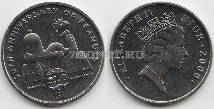 монета Ниуэ 1 крона 2000 год 50-летие комикса «Peanuts» и его главному герою - собаке Снупи