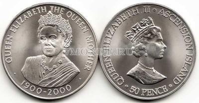 монета Остров Вознесения 50 пенсов 2000 год 100-летие королевы-матери