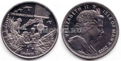 монета Остров Мэн 1 крона 2004 год George Cross and rescue scene