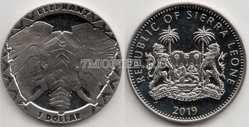 монета Cьерра-Леоне 1 доллар 2019 год Слон