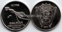 монета Острова Крозе  10 франков 2011 год Колоссальный кальмар или мезонихотевтис