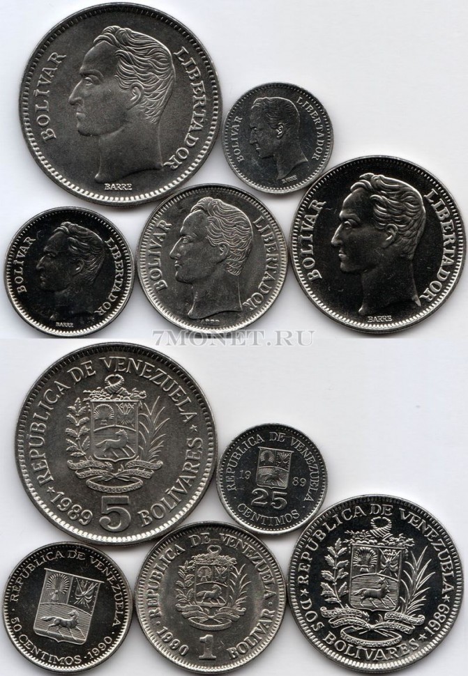 Венесуэла набор из 5-ти монет 1988-1990 год