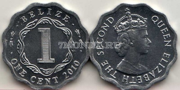 монета Белиз 1 цент 2010 год