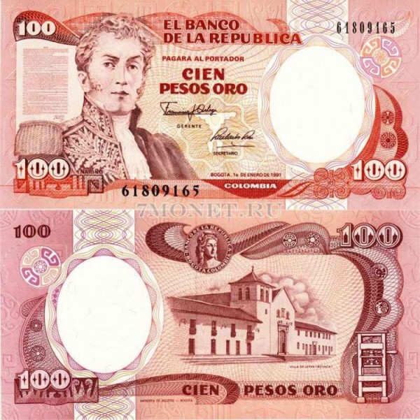 бона Колумбия 100 песо 1991 год