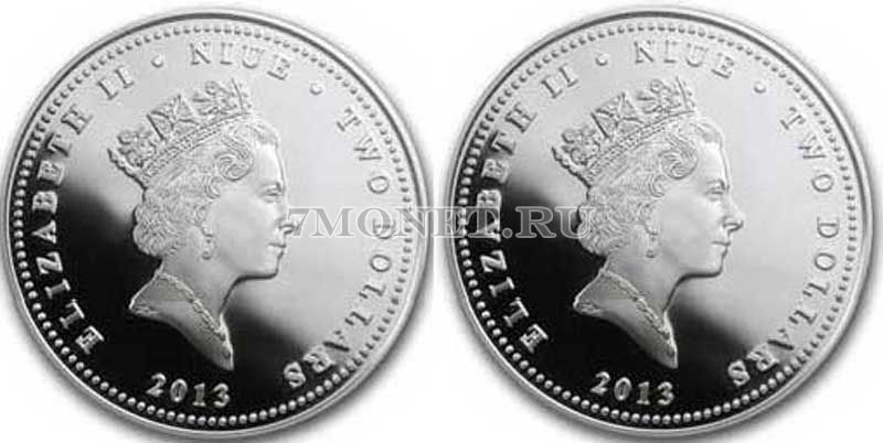 Ниуэ набор из 2-х монет 2 доллара 2013 год Трансформеры - Оптимус Прайм и Мегатрон, цветные