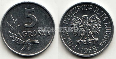 монета Польша 5 грошей 1965, 1967, 1968  годы