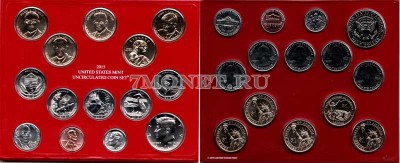 США годовой набор монет 2015 год 14 штук монетный двор Денвер