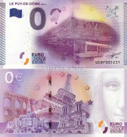 0 евро 2015 год сувенирная банкнота. Вулкан Пюи-де-Дом
