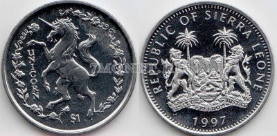 монета Cьерра-Леоне 1 доллар 1997 год Единорог