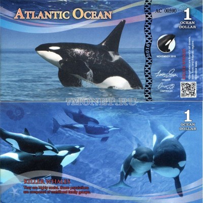 бона Атлантический океан 1 доллар 2016 год Косатка