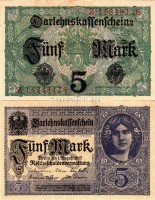 бона 5 марок Германия (Веймарская республика) 1917 год серия Z
