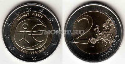 монета Кипр 2 евро 2009 год 10 лет евро