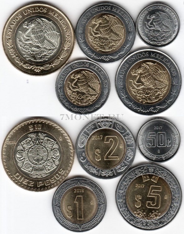 Мексика набор из 5-ти монет 2017 - 2018 год