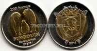 монета Острова Крозе 200 франков 2011 год императорский пингвин