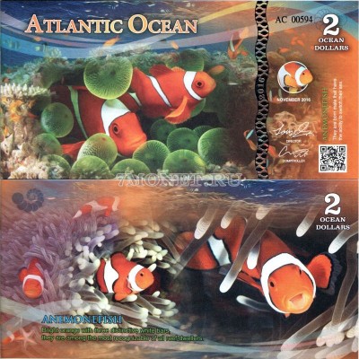 бона Атлантический океан 2 доллара 2016 год Рыба-клоун