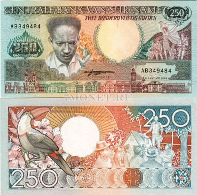 бона Суринам 250 гульденов 1988 год