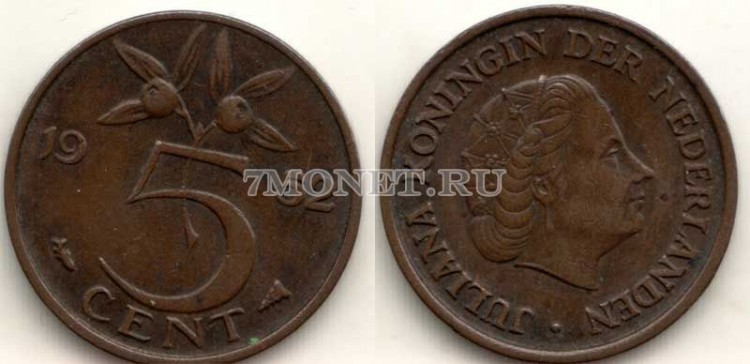 монета Нидерланды 5 центов 1952 год