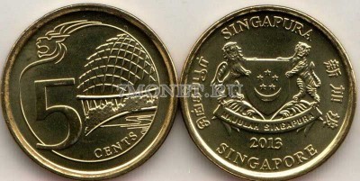 монета Сингапур 5 центов 2013 год