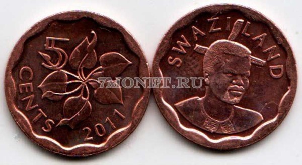 монета Свазиленд 5 центов 2011 год