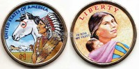 монета США 1 доллар 2012 год «Американские индейцы», эмаль
