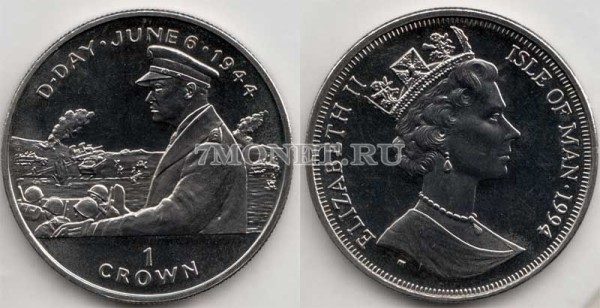 монета Остров Мэн 1 крона 1994 год 50 лет высадке в Нормандии 6 июня