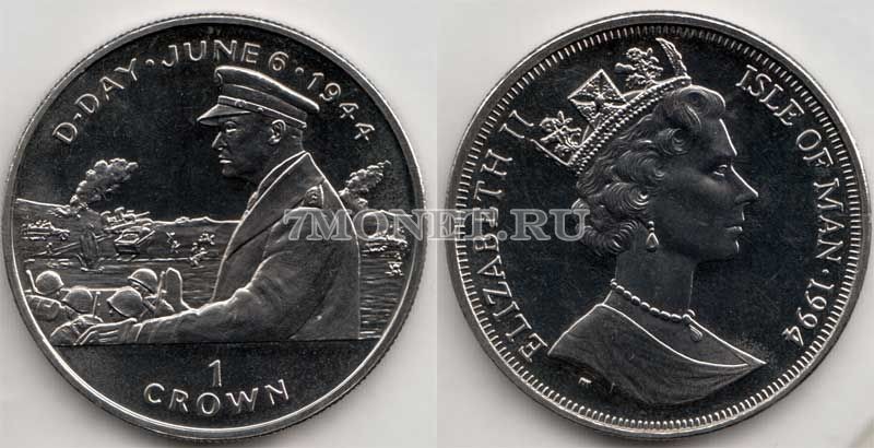монета Остров Мэн 1 крона 1994 год 50 лет высадке в Нормандии 6 июня