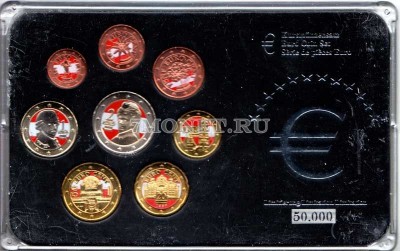 ЕВРО набор из 8-ми монет Австрия  в пластиковой упаковке, цветной