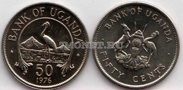 монета Уганда 50 центов 1976 год 
