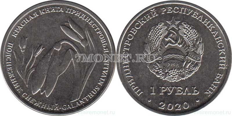 монета Приднестровье 1 рубль 2020 год Подснежник снежный